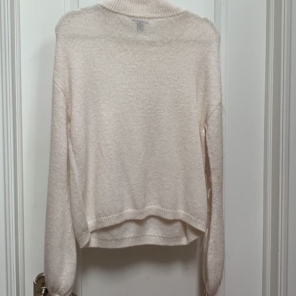 Halogen 🤍 Ostrich Feather Ivory Cream Off White Turtleneck Long Sleeve Sweater - Picture 7 of 14